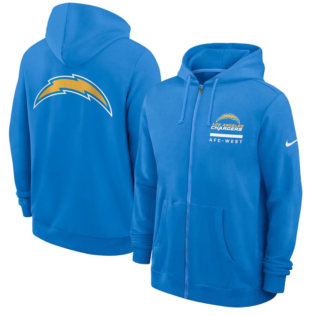 Men 2026 NFL Los Angeles Chargers zip-up hoodie Blue 01